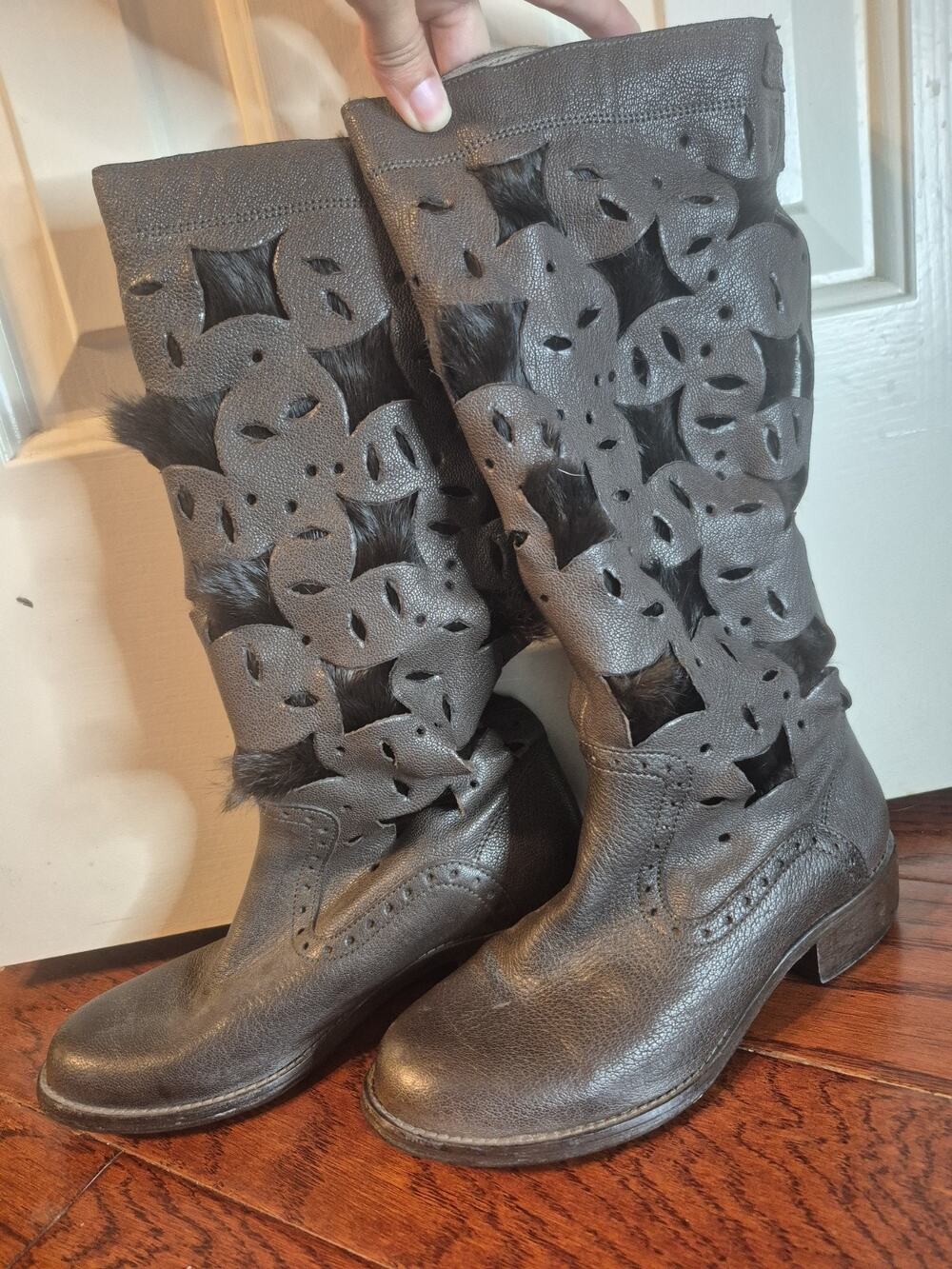 Diesel Vintage Leather Brown Fur Mid Calf Boots Women's Size EU 36 US 6